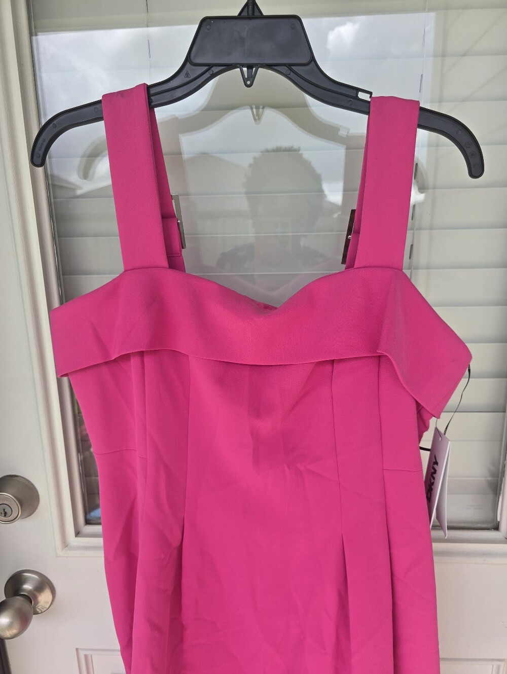 NWT DKNY Hot Pink Off Shoulder Sheath Dress Size 14 Cocktail Party Midi - Picture 4 of 10